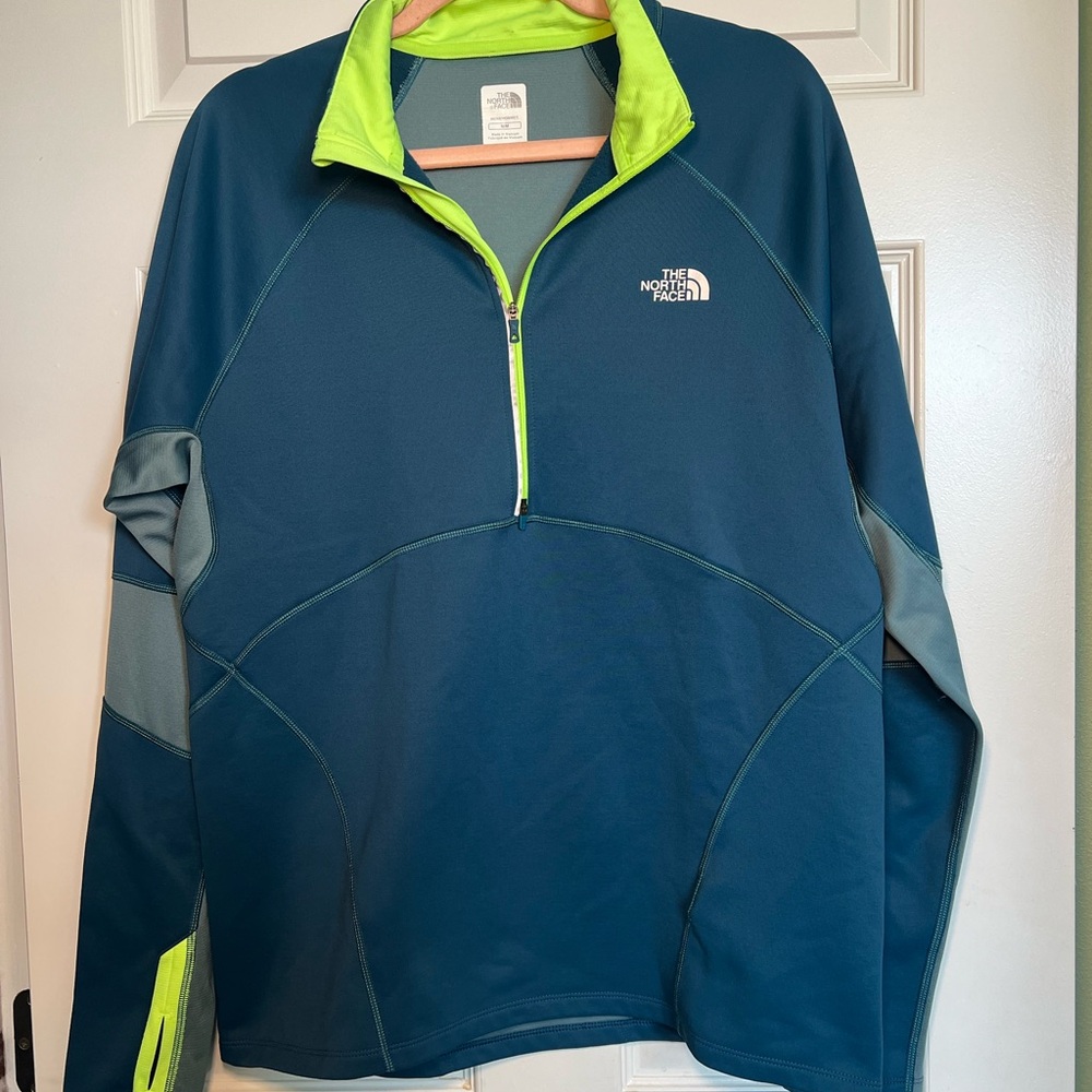 The North Face Men's Teal and Lime Performance 1/4 Zip Jacket